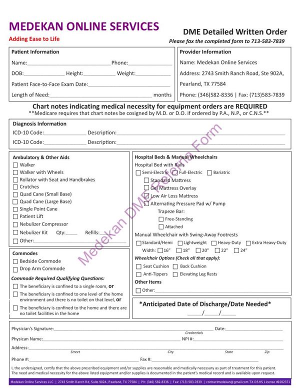 Preview of the first page of the Medekan DME Referral Form PDF